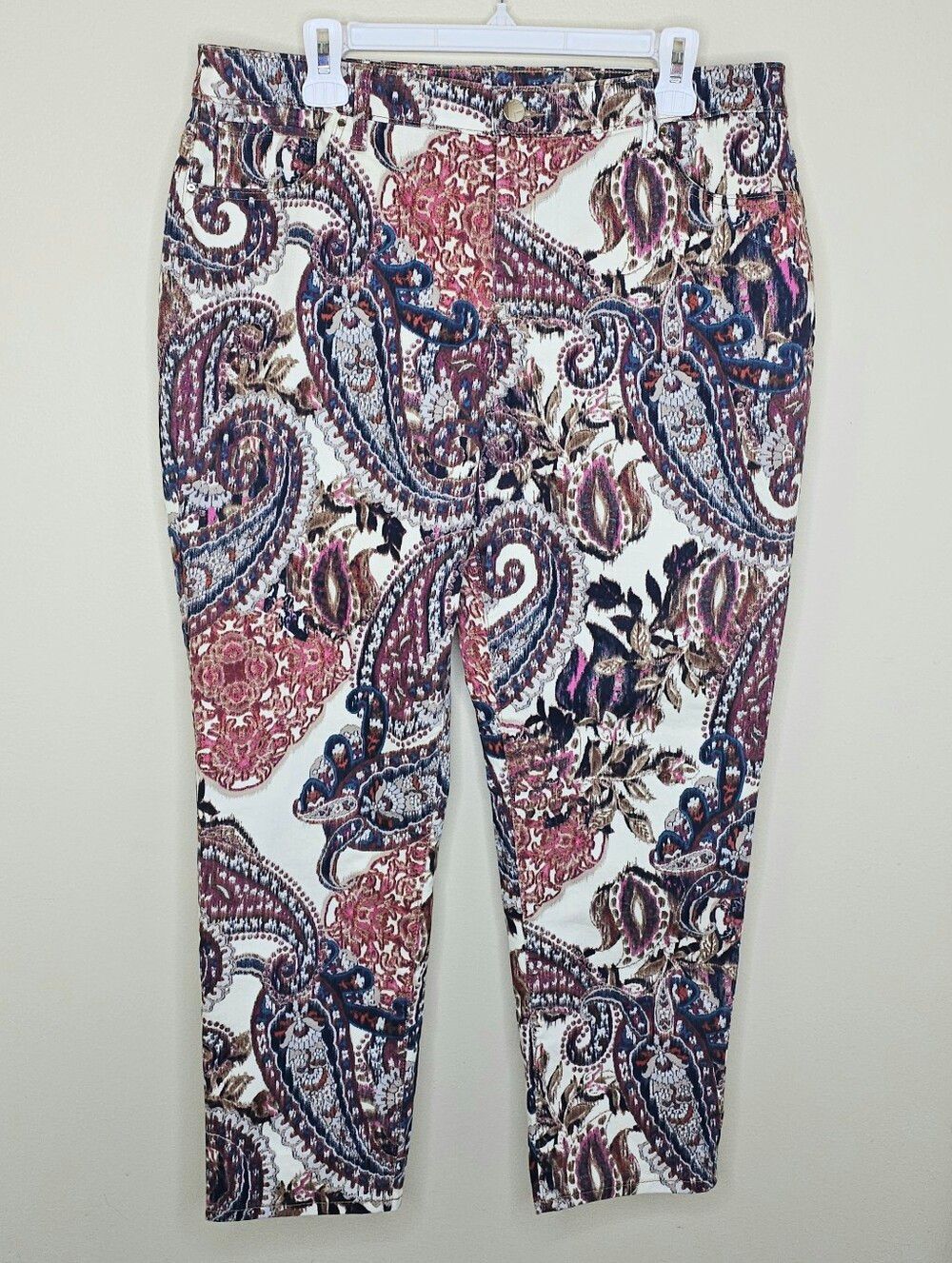CHICO'S Perfect Stretch Girlfriend Slim Leg Ankle Paisley Print Pants 2.5 Large